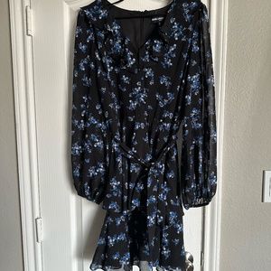 Karl Lagerfeld | Black & Blue Floral Tie Waist Dress | Dillard's